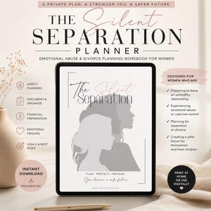 Planificador de separación silenciosa / Cuaderno de trabajo sobre abuso emocional / Planificador de divorcio / Diario de control coercitivo / PDF imprimible para mujeres