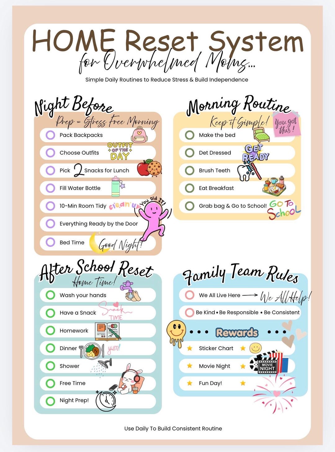 Kids Routine Chore Chart Bundle | Blue, Pink, Neutral Weekly Reward ...