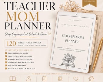 Teacher Mom Planner | Lesson, Classroom, Gradebook, Student Tracker (Digital Download)