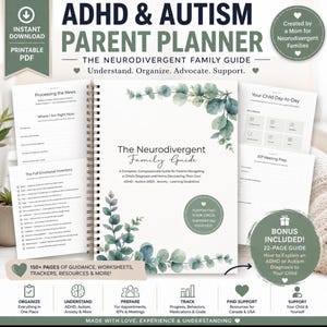 ADHD Autism Parent Planner | Neurodivergent Family Guide, IEP School Binder, Adult ADHD Workbook, Explain Diagnosis to Child Bonus