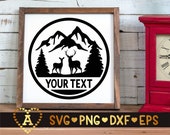 Deer Mountain Scene SVG, Deer Family Forest Monogram Svg, Reindeer Svg, Stag, Doe, Buck, Silhouette Png Eps Dxf Vinyl Decal Digital Cut File