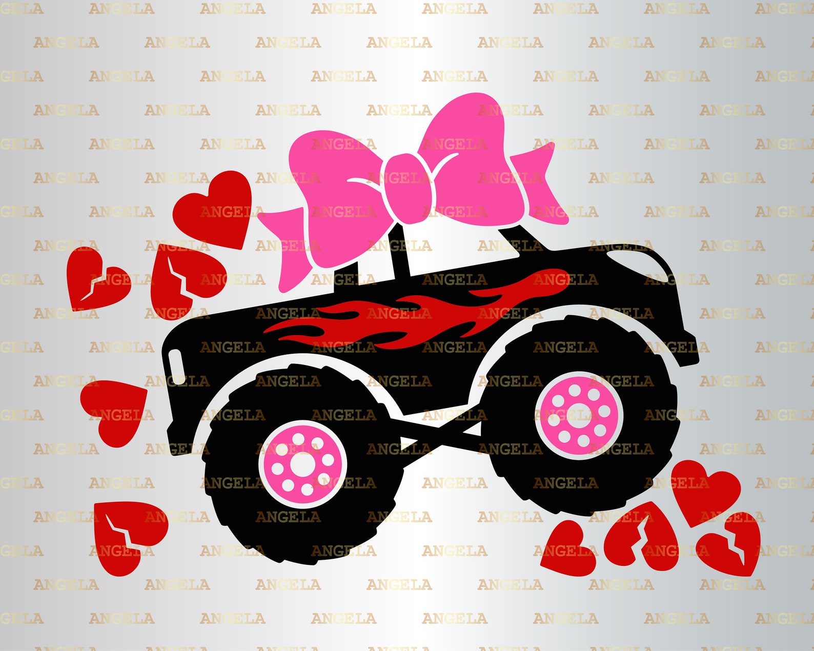 Valentine's Monster Truck Svg Crushing Hearts Svg Kids Etsy
