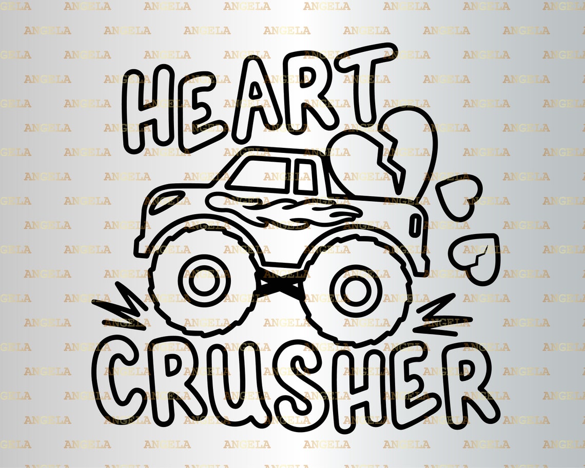 Heart Crusher Svg Monster Truck Coloring Svg Valentine Svg | Etsy