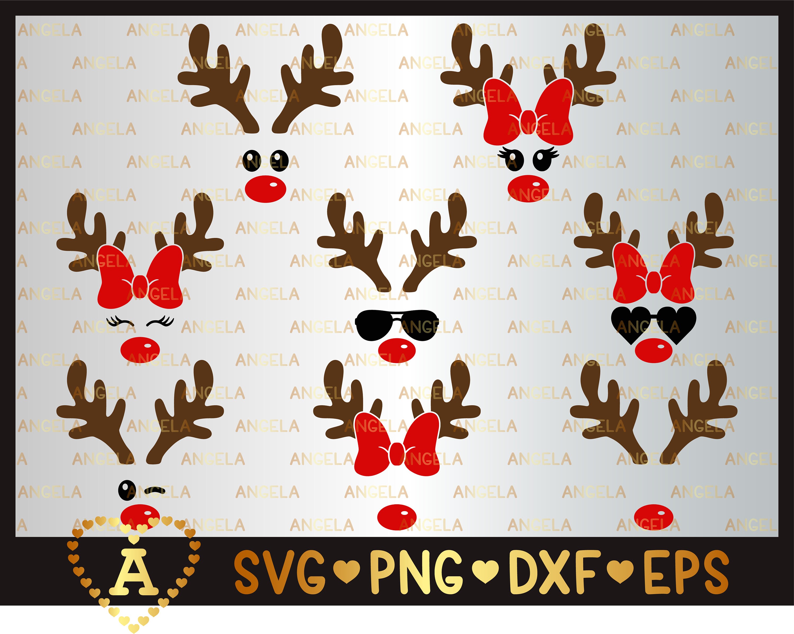 Reindeer Face SVG, Deer Svg, Red Nosed Reindeer Set, Antlers Monogram…