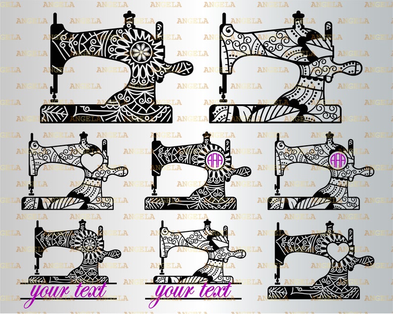 Download Art Collectibles Clip Art Sew Tailor Gift Silhouette Png Eps Dxf Vinyl Cut Digital Files Sewing Machine Svg Sewing Machine Zentangle Circle Monogram Mandala Svg