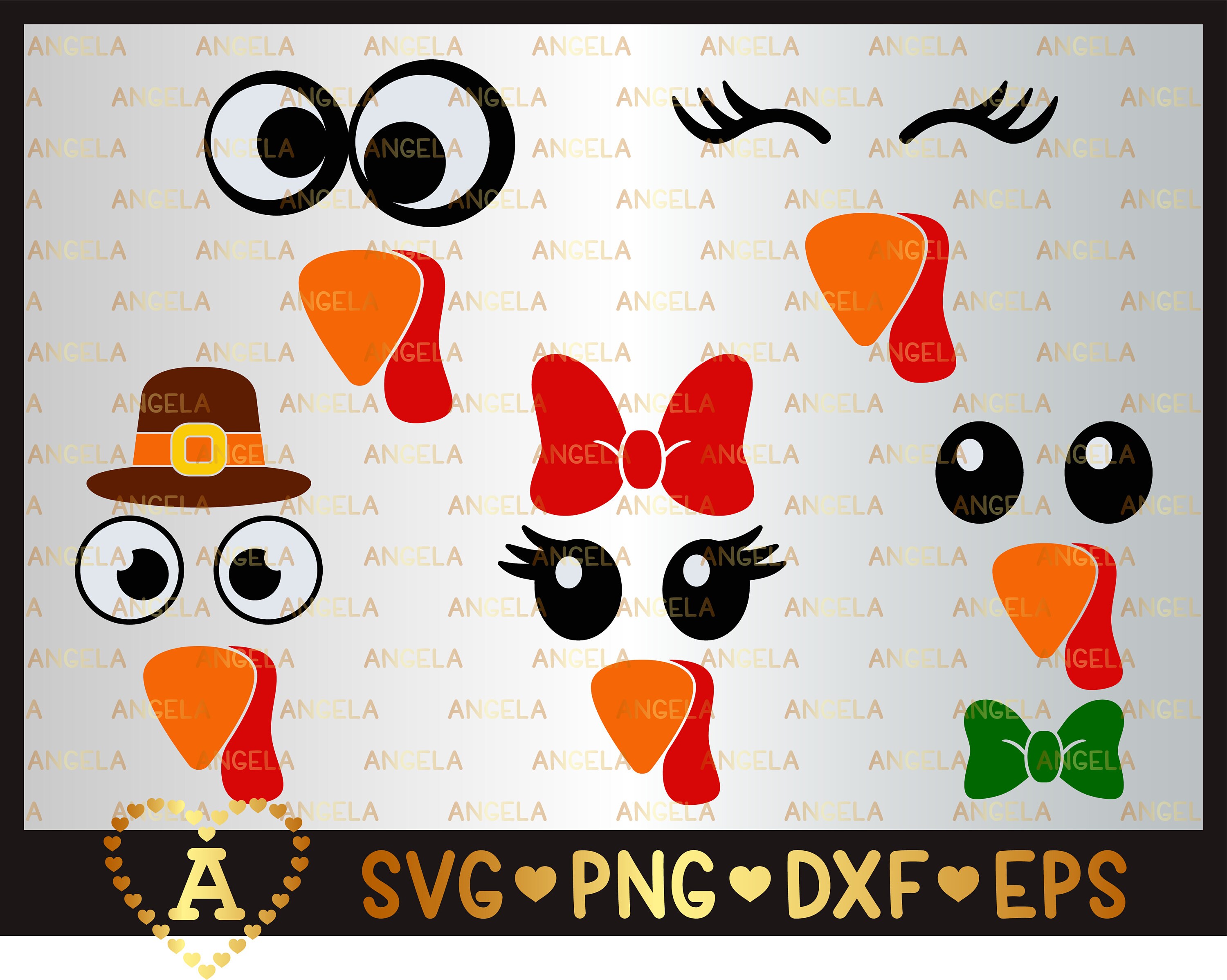 Turkey Face SVG, Turkey Svg, Thanksgiving Day, Turkey with bow, Pilgr…