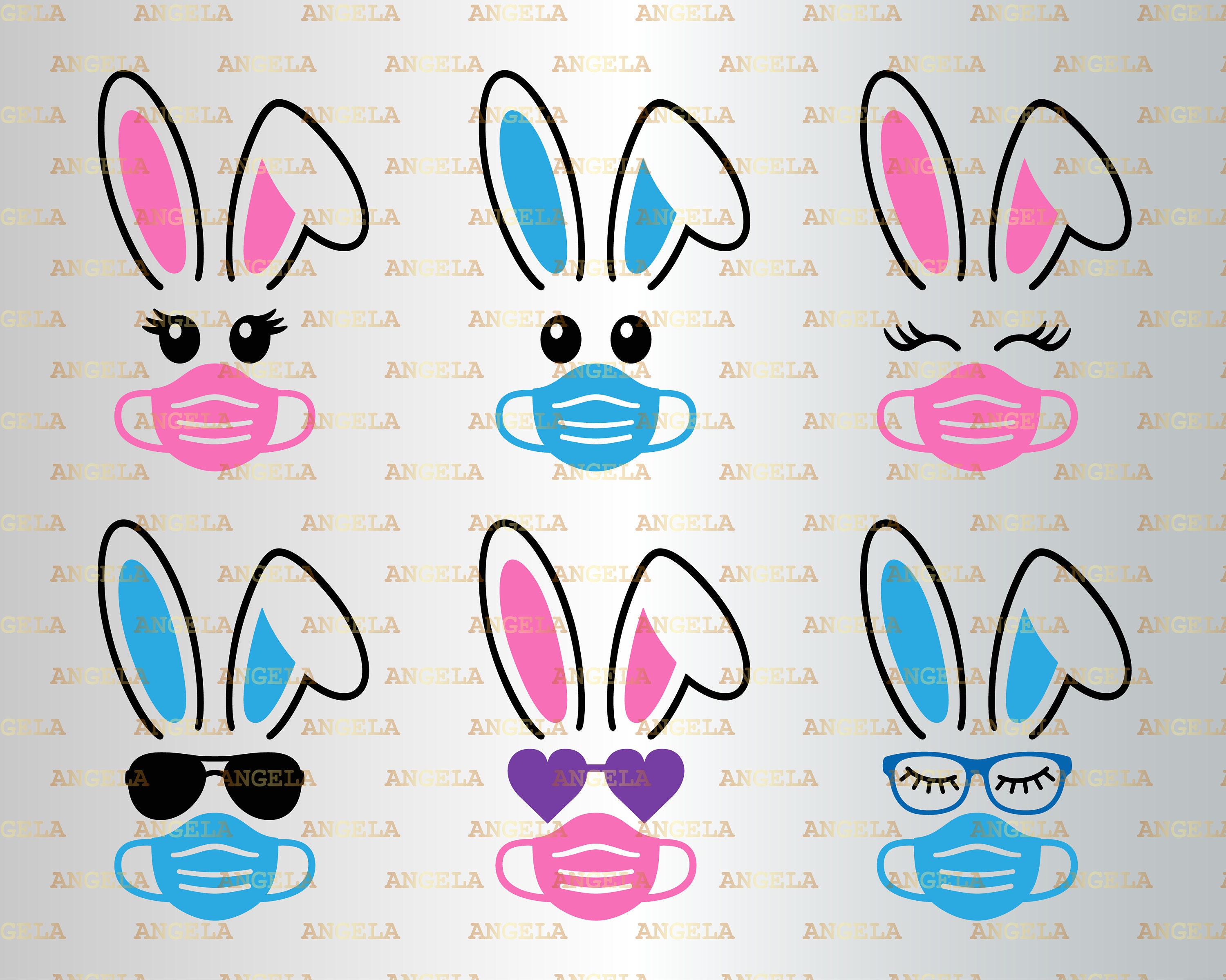 Download Bunny Face SVG Bunny with Mask Svg Quarantine Easter Svg ...