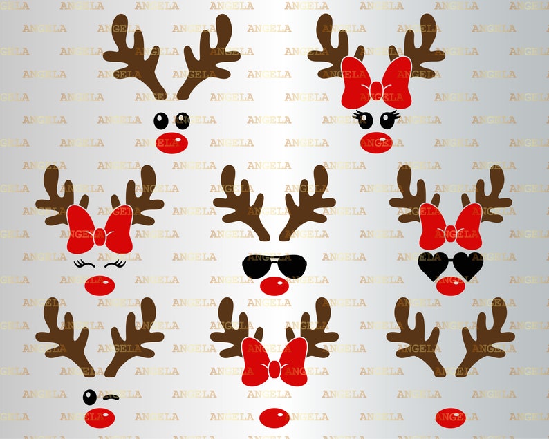 Reindeer Face SVG Deer Svg Red Nosed Reindeer Set Antlers | Etsy