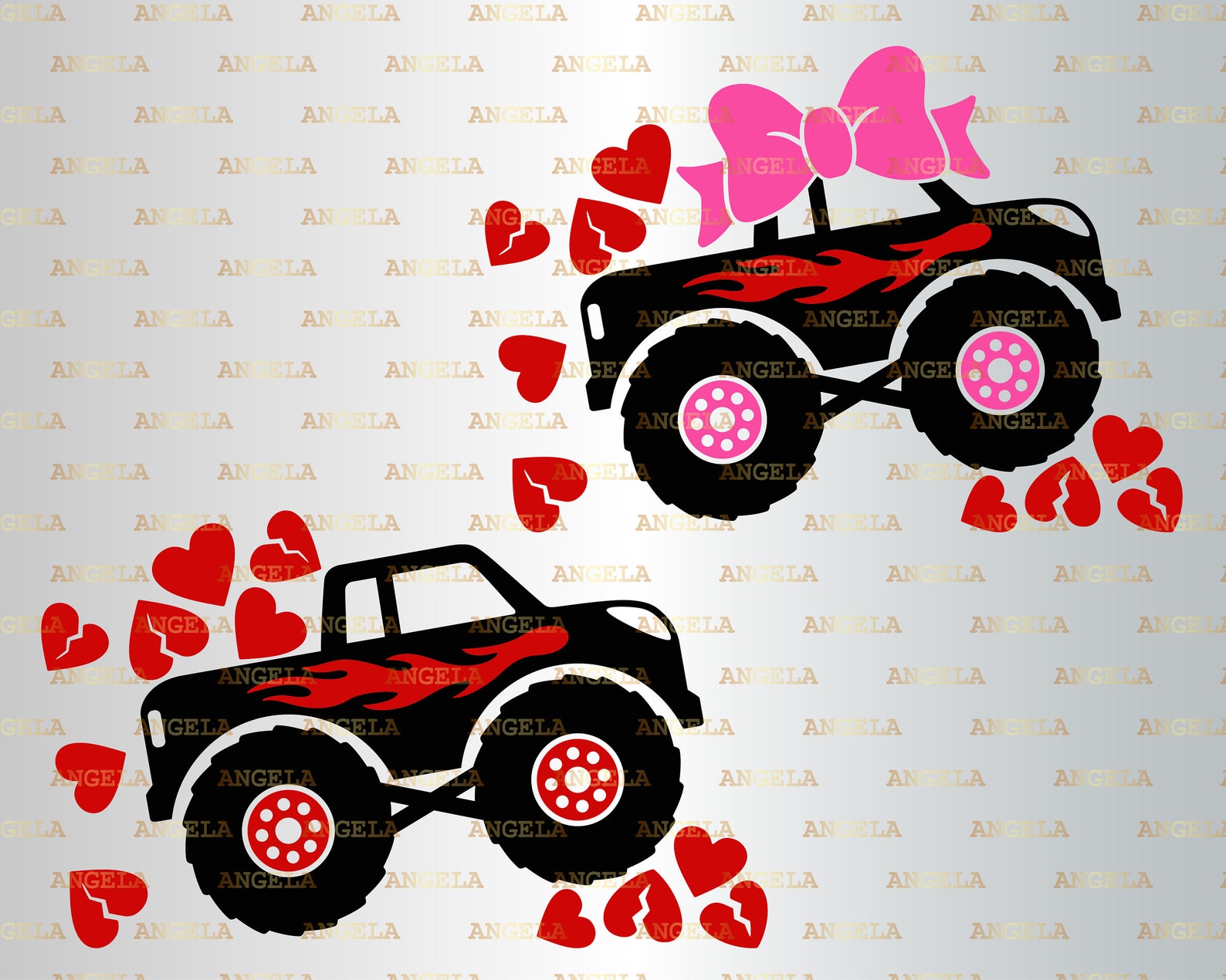 Valentine's Monster Truck Svg Crushing Hearts Svg Kids Etsy