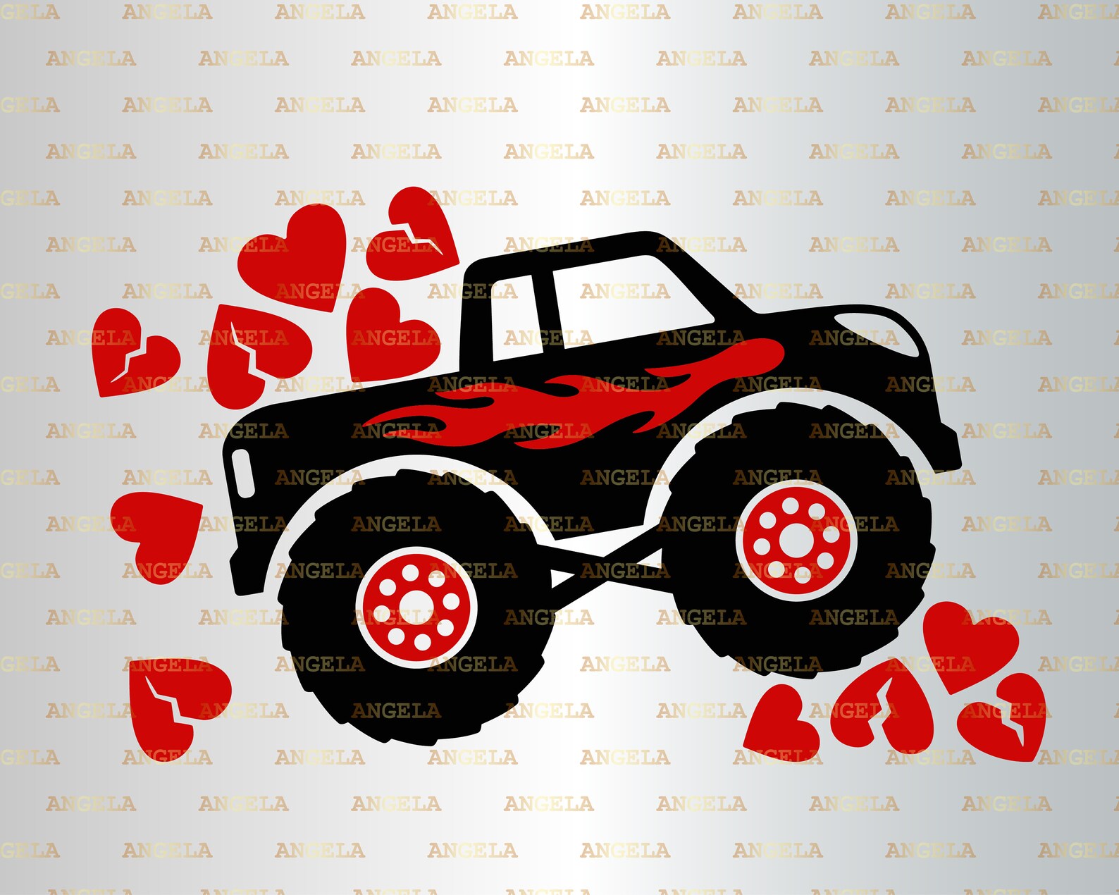 Valentine's Monster Truck Svg Crushing Hearts Svg Kids Etsy