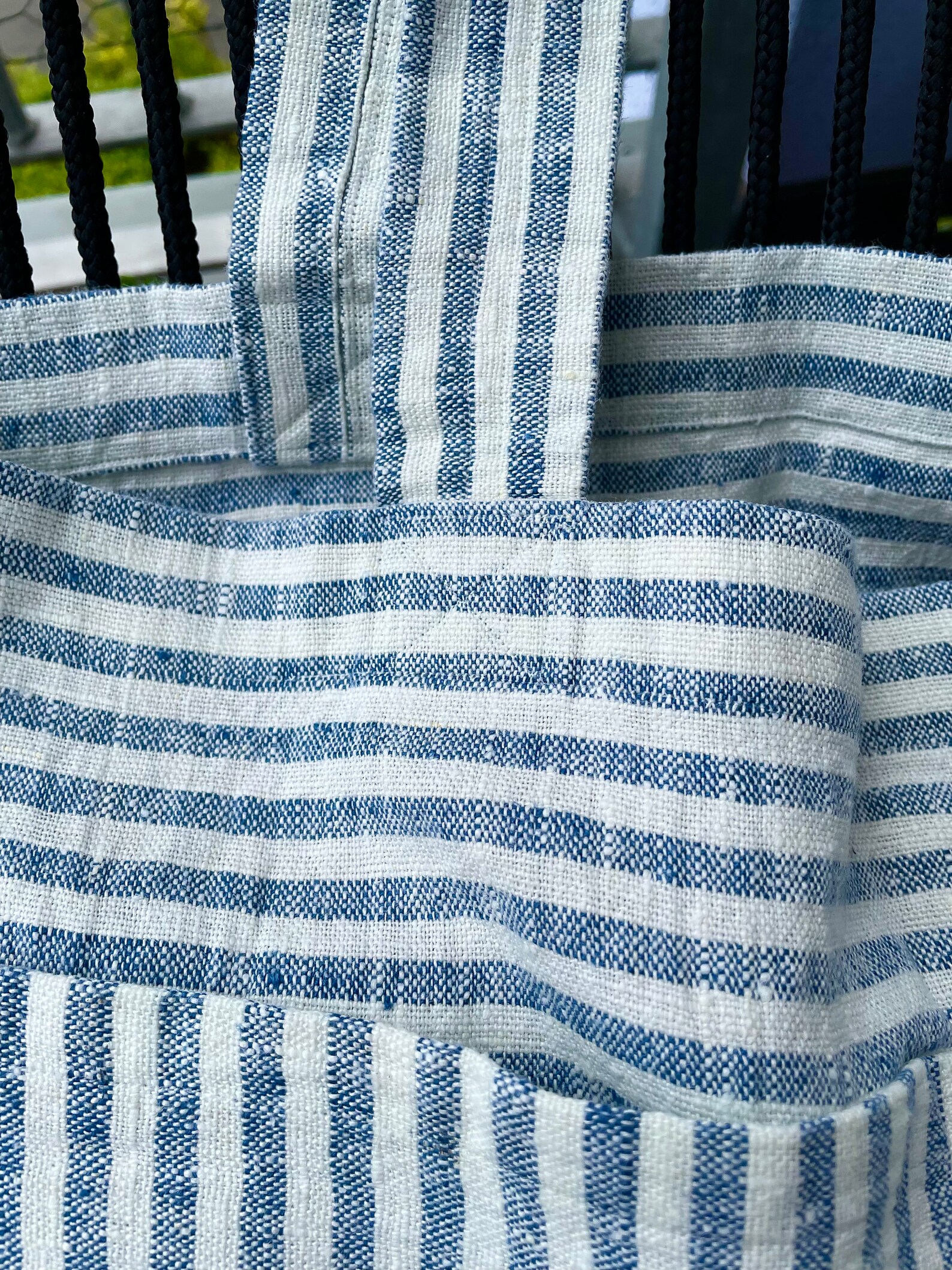 Heavyweight Linen Beach Bag Navy Blue Stripes Etsy