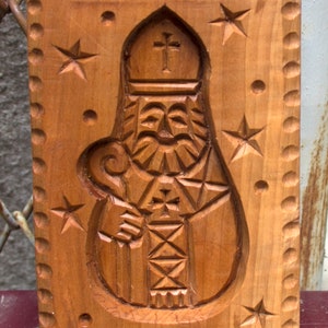 Wood cookie mold Sn Nicholas 2 gingerbread springerle speculaas kashigata mold Handmade carved wood Christmas Gift PEAR tree