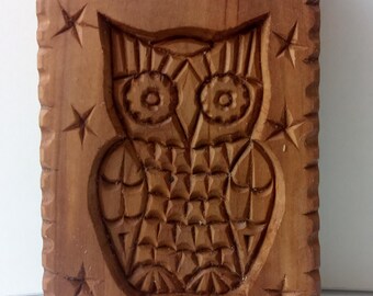 Wood cookie mold owl gingerbread springerle speculaas kashigata mold Handmade carved wood Christmas Gift pear tree