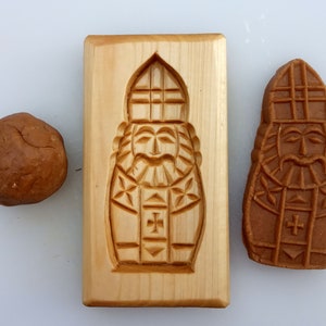 Wood cookie mold old &quot;Saint Nicholas&quot; gingerbread springerle speculaas kashigata mold Handmade carved wood Christmas Gift Linden tree.
