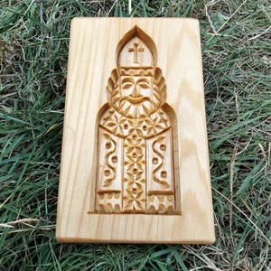 Wood cookie mold Snt Nicholas  gingerbread springerle speculaas kashigata mold Handmade carved wood Gift Linden tree.