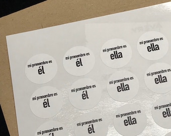 500 kleine ronde Spaanse voornaamwoord stickers voor conferentie badges, naamplaatjes, etc. (.75", bulk)