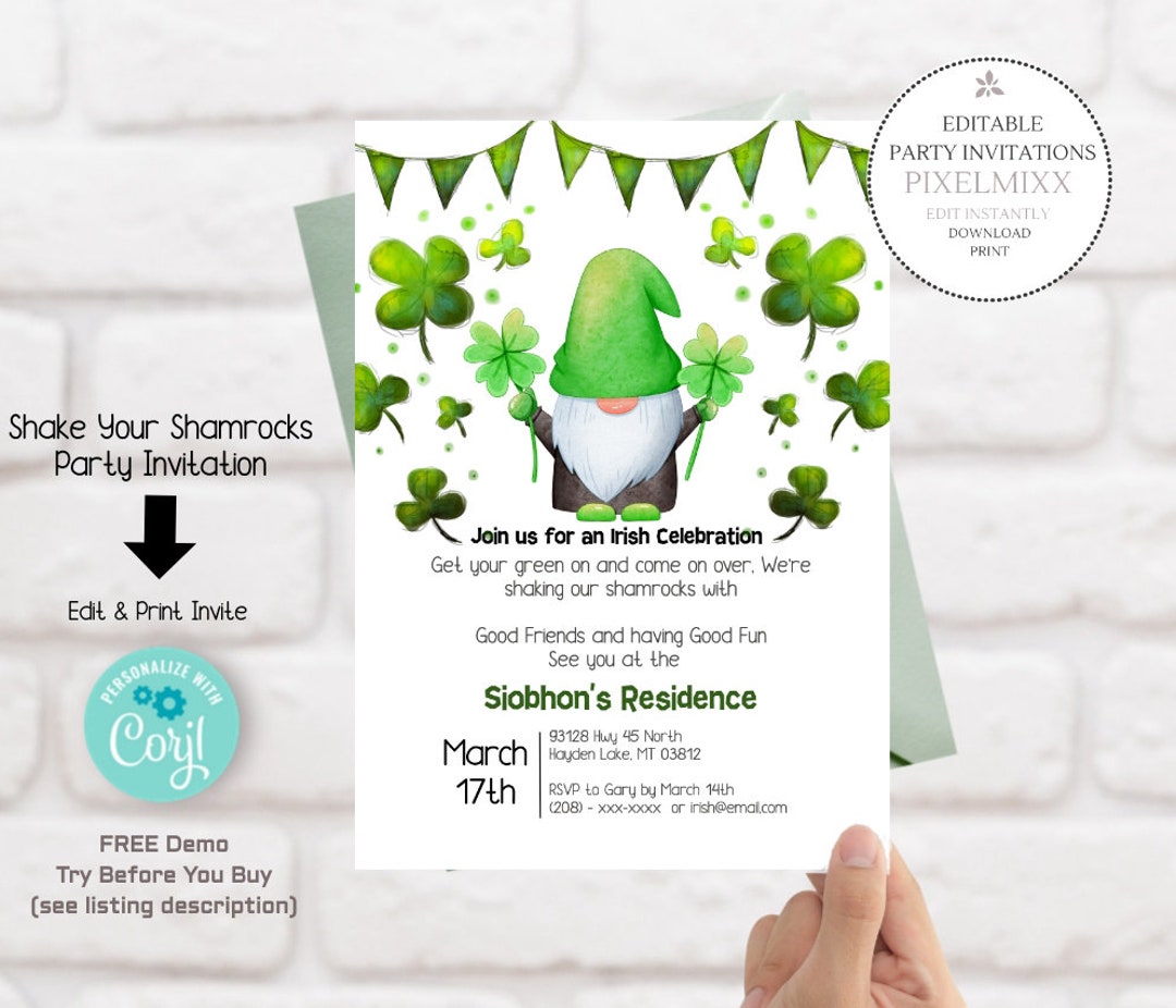 St Patrick's Day Invitation Party Idea, Printable Paddys Day Invite