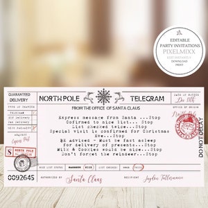 Telegrama del Polo Norte desde el Polo Norte Santas Confirmación de lista agradable Personalice al instante Telegrama firmado por Santa, edite e imprima ahora