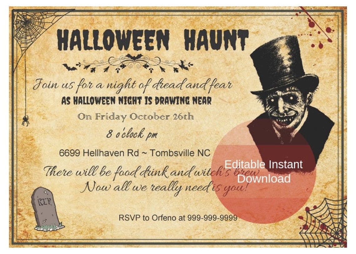 Halloween Party Invitation Halloween Invite Editable Instant | Etsy