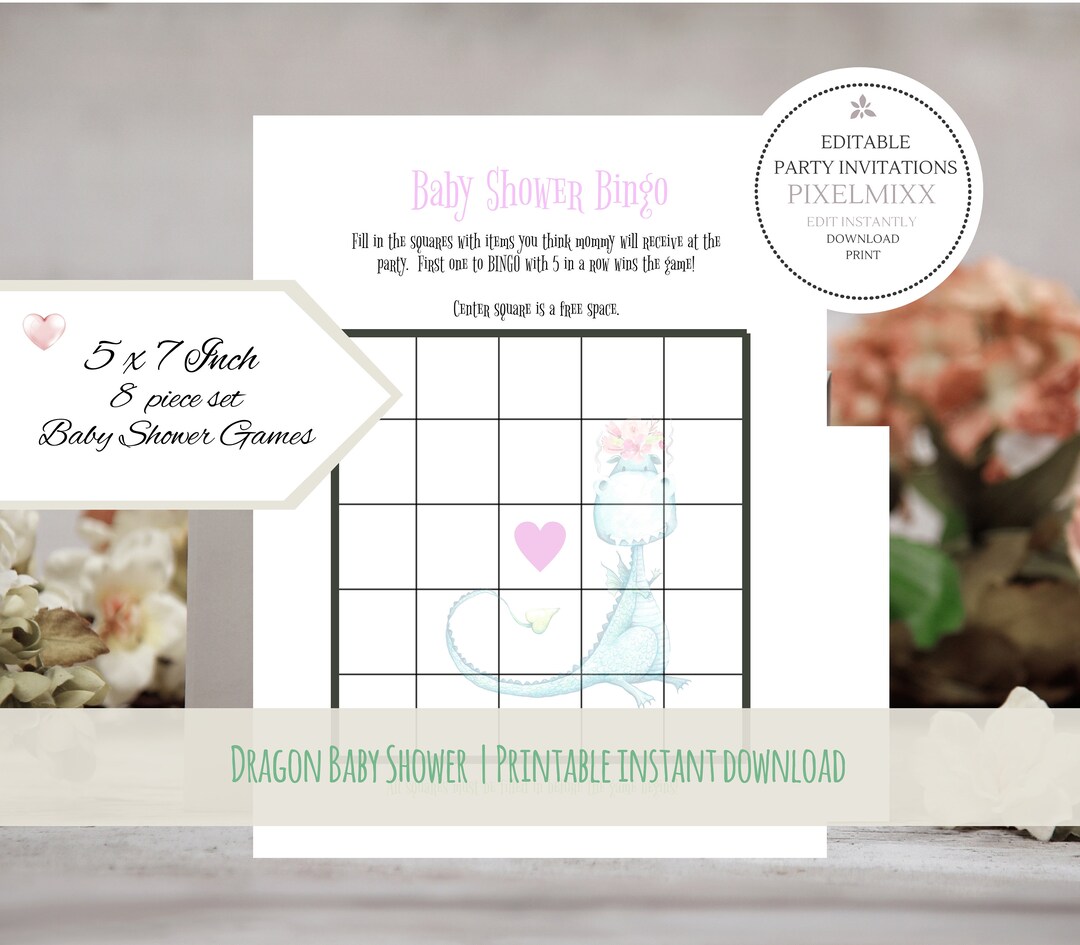 Dragon Baby Shower Games, Blue Girl Dragon Shower Games Set , PDF ...