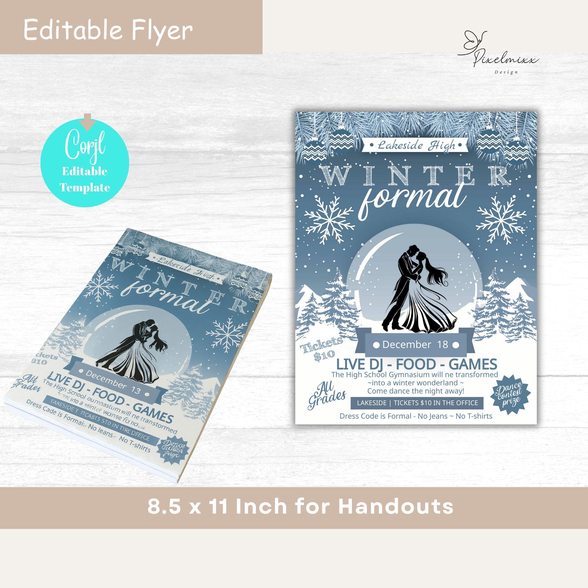 Winter Formal Dance Flyer Poster and Ticket Set Editable Easy Edit ...