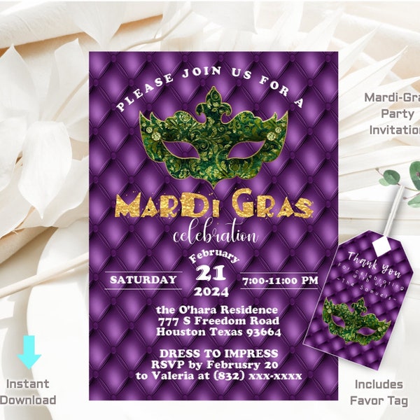 mardi gras theme invitation