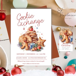 Cookie Exchange Invitation Template Cookie Swap Party Invite Editable and Printable Cookie Swap Social Media Post Text mail Easy Corjl Edit