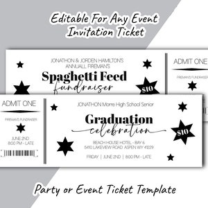 Printable Event Ticket Template Party Invitation Editable Instant download Any Event Party Ticket Movie Ticket Birthday Invite Ticket