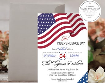 Printable 4th-of-July Party Invitation, Editable Printable Independence Day Invite Template You Edit Yourself Instantly! Edit Now! 19Z