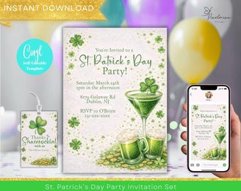 St Patricks Day Party Invitation Editable Irish Pub Green Beer Invite St Paddy Party Digital Invitation Corjl Template
