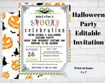 Spooky Halloween-uitnodiging, uitnodiging voor Halloween-feest, afdrukbare digitale download, uitnodiging kostuumfeest, NU BEWERKEN EN AFDRUKKEN - geen wachttijden! 09Z