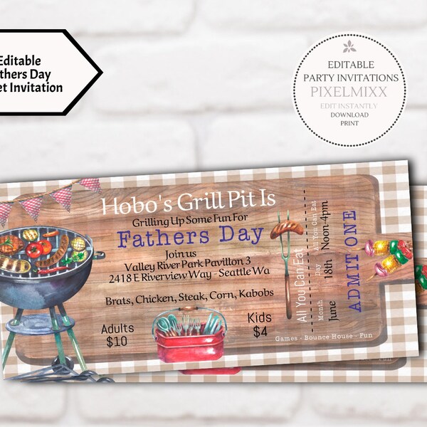 Bbq Ticket Template Etsy