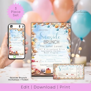 Seaside Brunch Invitation & Ticket Template: Editable Event Flyer