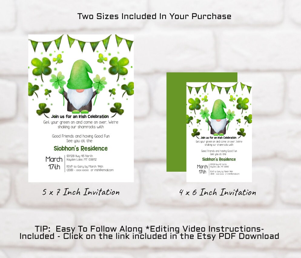 St Patrick's Day Invitation Party Idea, Printable Paddys Day Invite