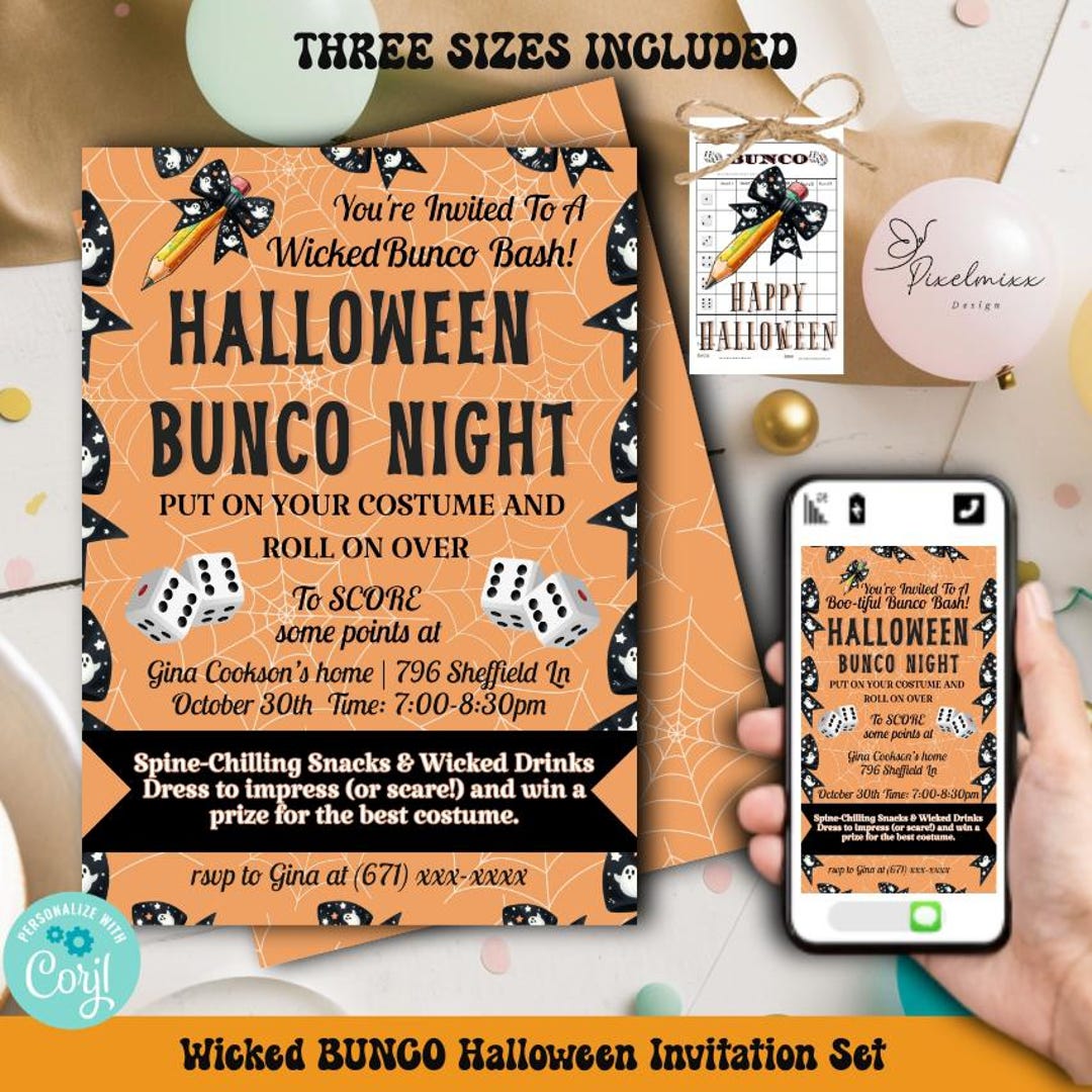 Wicked Halloween Bunco Invitation + Flyer, Score Sheet, Cell Phone ...
