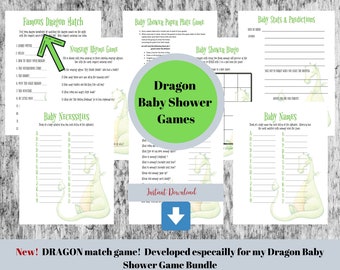 Baby Shower Games. Dragon Baby Shower Games Bundle, Unique Baby Shower Idea, Printable Baby Shower Games and Answer Sheets, Instant Download