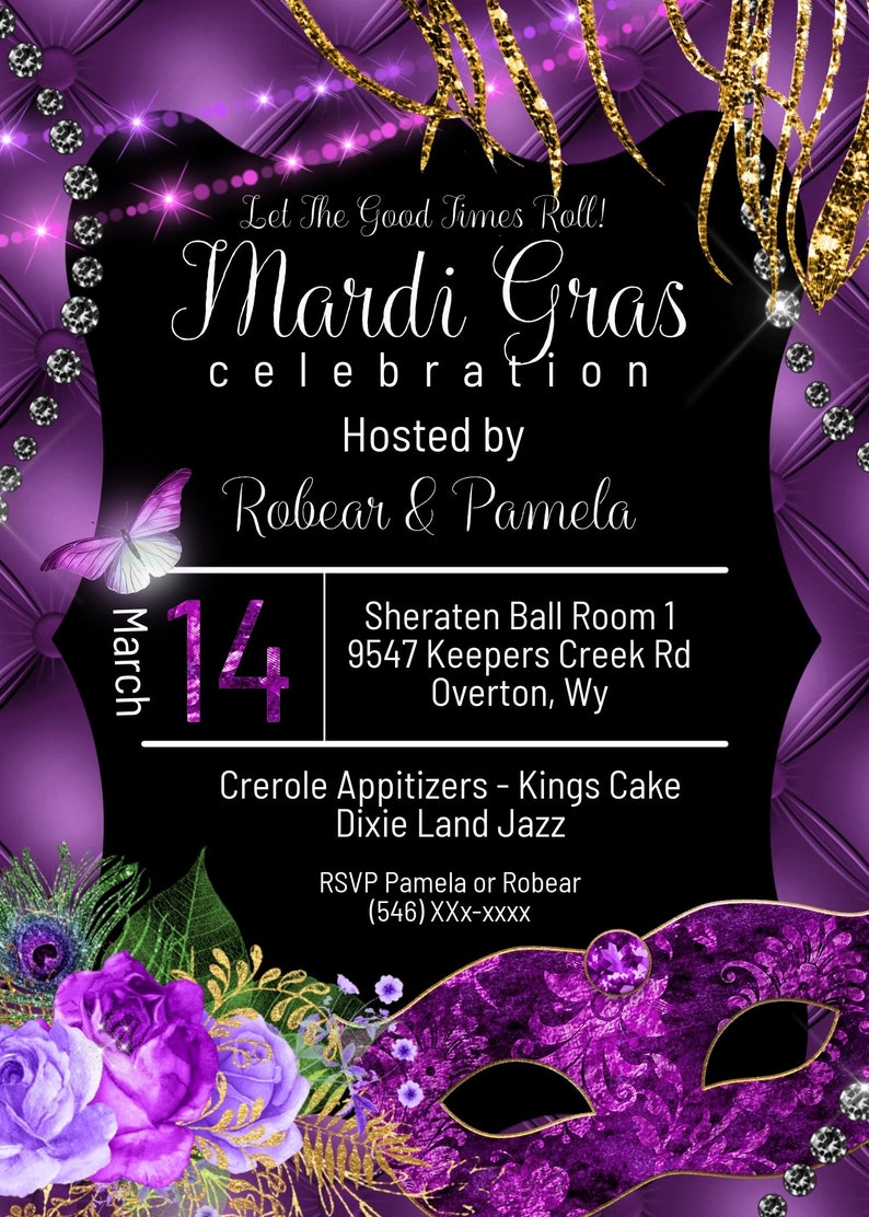 Mardi Gras Editable Invitation Template Printable Masquerade | Etsy