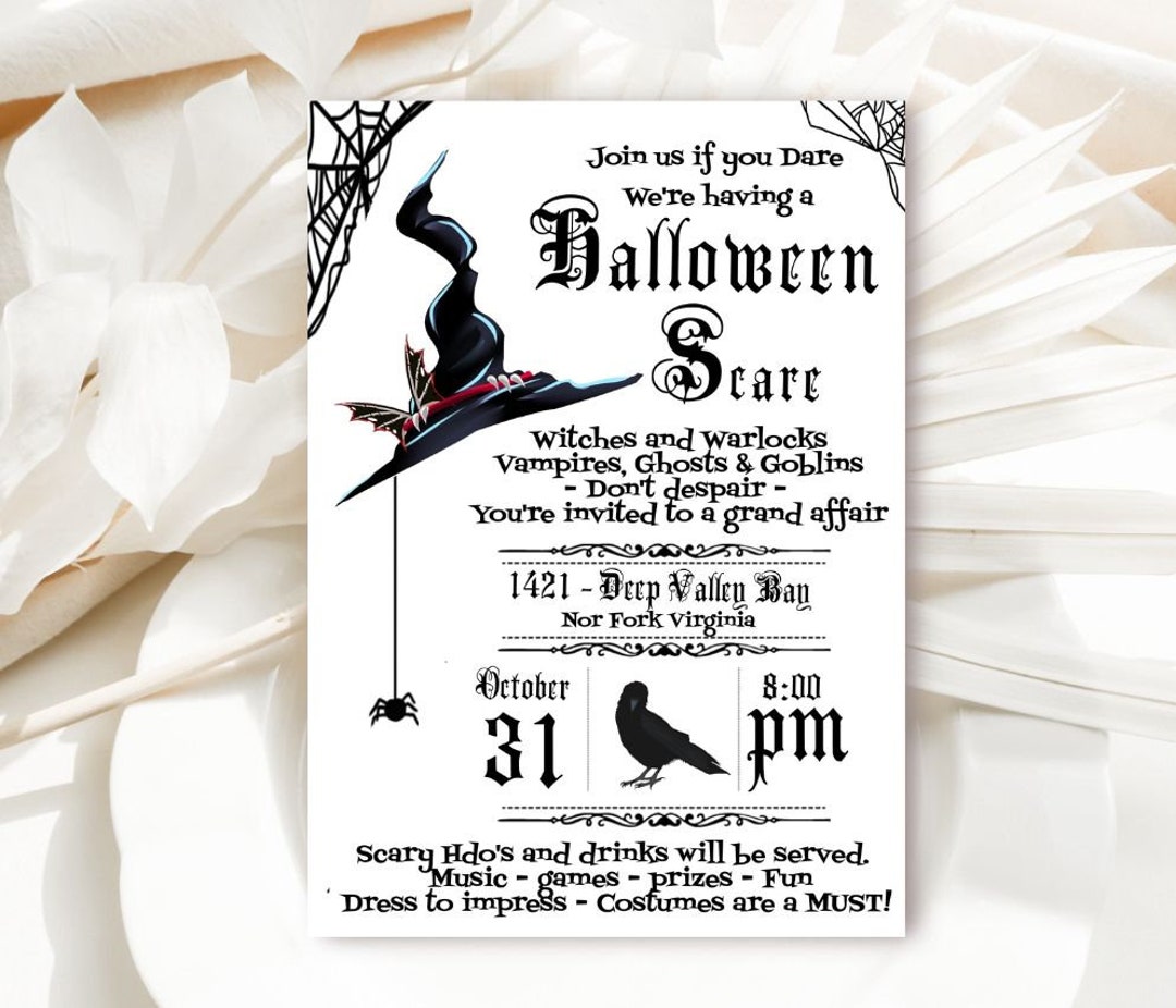 open lace back dress Editable Costumes And Cocktails Halloween Party Invitation Adult Hallo main image 0