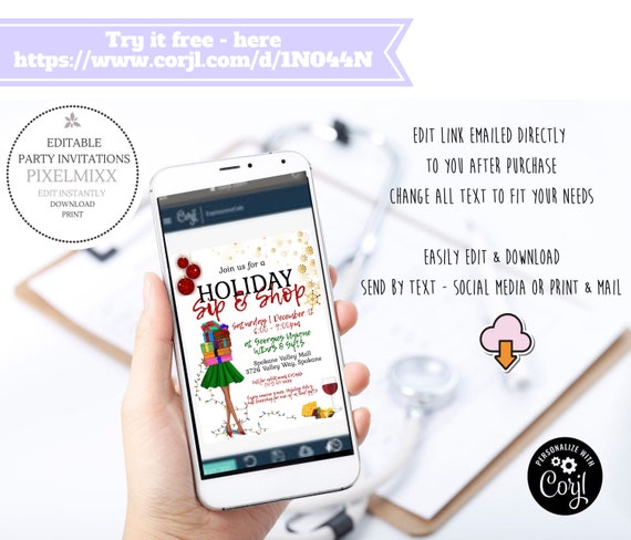 EDITABLE Holiday Sip&shop Christmas Flyer, Shopping Flyer, Christmas Open  House Business Flyer, Edit and Print Instantly No Waiting 