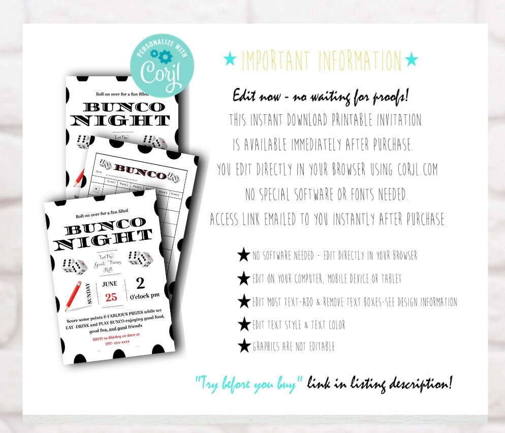 Printable Bunco Invitation With FREE Bunco Score Sheet Bunco - Etsy