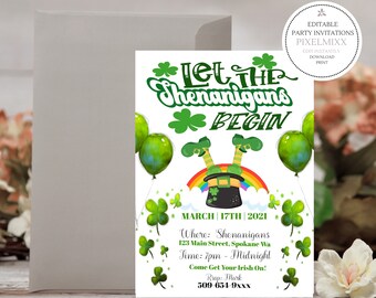 St Patrick's Day Party Invitation, Instant Download Invite, Printable Invitation, Shamrock Party, Luck Of The Irish Party, Edit & Print Now!