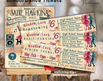 Editable School Dance Ticket Template Printable Event Admission Ticket for School Dance Party Downloadable Digital Ticket Homecoming Prom