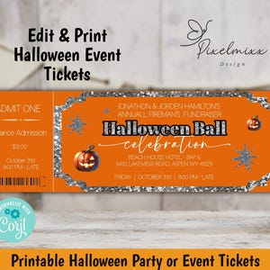 EDITABLE Event Tickets Printable Halloween Dance Ticket Template to Customize for Your Party or Event then Download & Print with No Waiting
