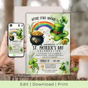 St Patricks Day Invitation Editable Template Irish Party Invite Digital Download St Paddys Day Celebration Corjl Printable Instant Download