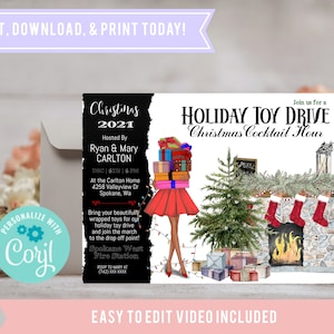 Holiday Toy Drive Christmas Party Invitation, Christmas Cocktails & Toys Party Invite. Printable Instant Download, Text, Post or Send