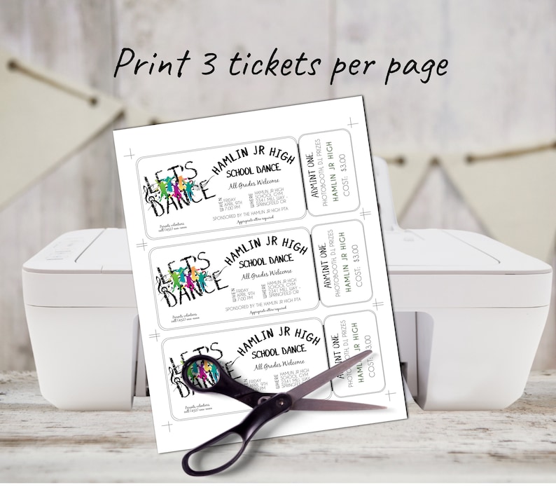 EDITABLE School Dance Tickets Printable Let's Dance - Etsy