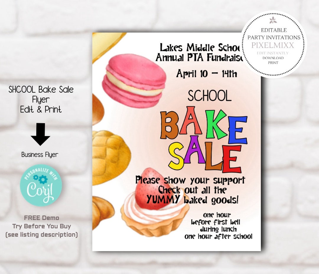 EDITABLE Bake Sale & Volunteer Request, Easy to Edit, Great School ...