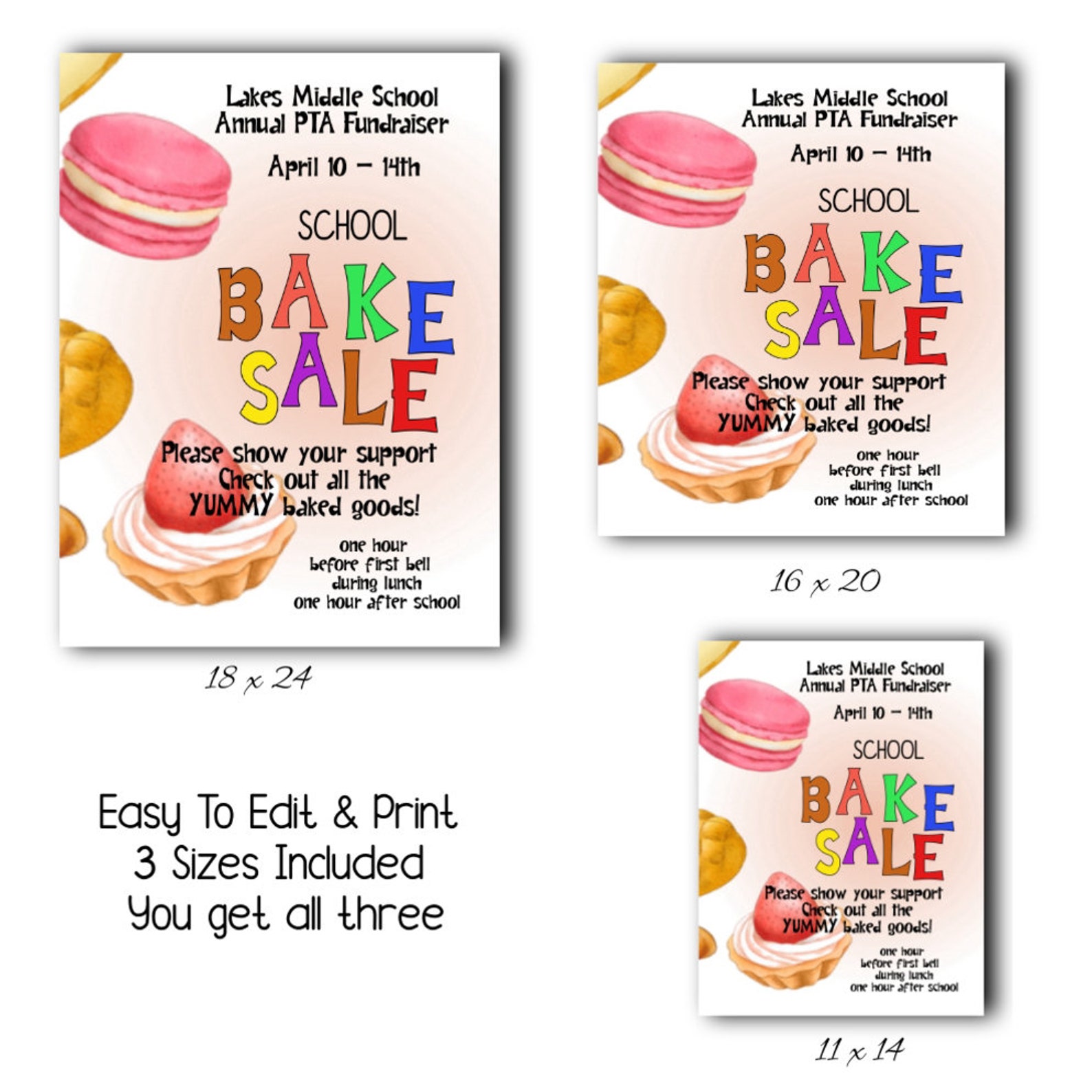 Bake Sale Poster, Easy to Edit, Great School, Club or Church Bake Sales ...
