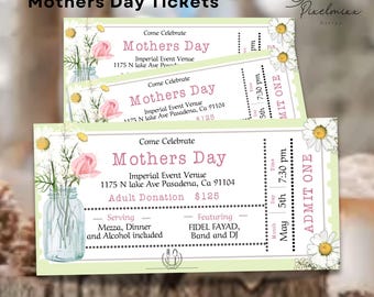 Boleto para brunch o cena floral del Día de la Madre, plantilla editable para celebrar, edita e imprime al instante