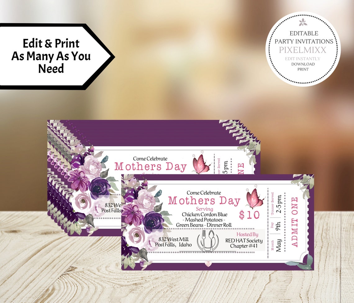 Mothers Day Celebration Ticket Floral Brunch Tickets Etsy